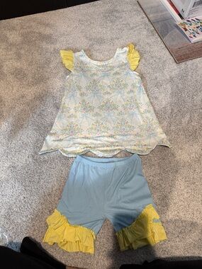 Kids Yellow & Light Blue Floral Matching Set
